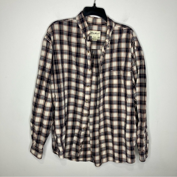 Eddie Bauer 100% cotton plaid button down shirt men’s size large - Picture 1 of 4